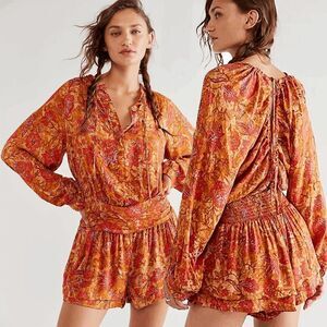 Free People Dance Til Dawn Romper - Orange